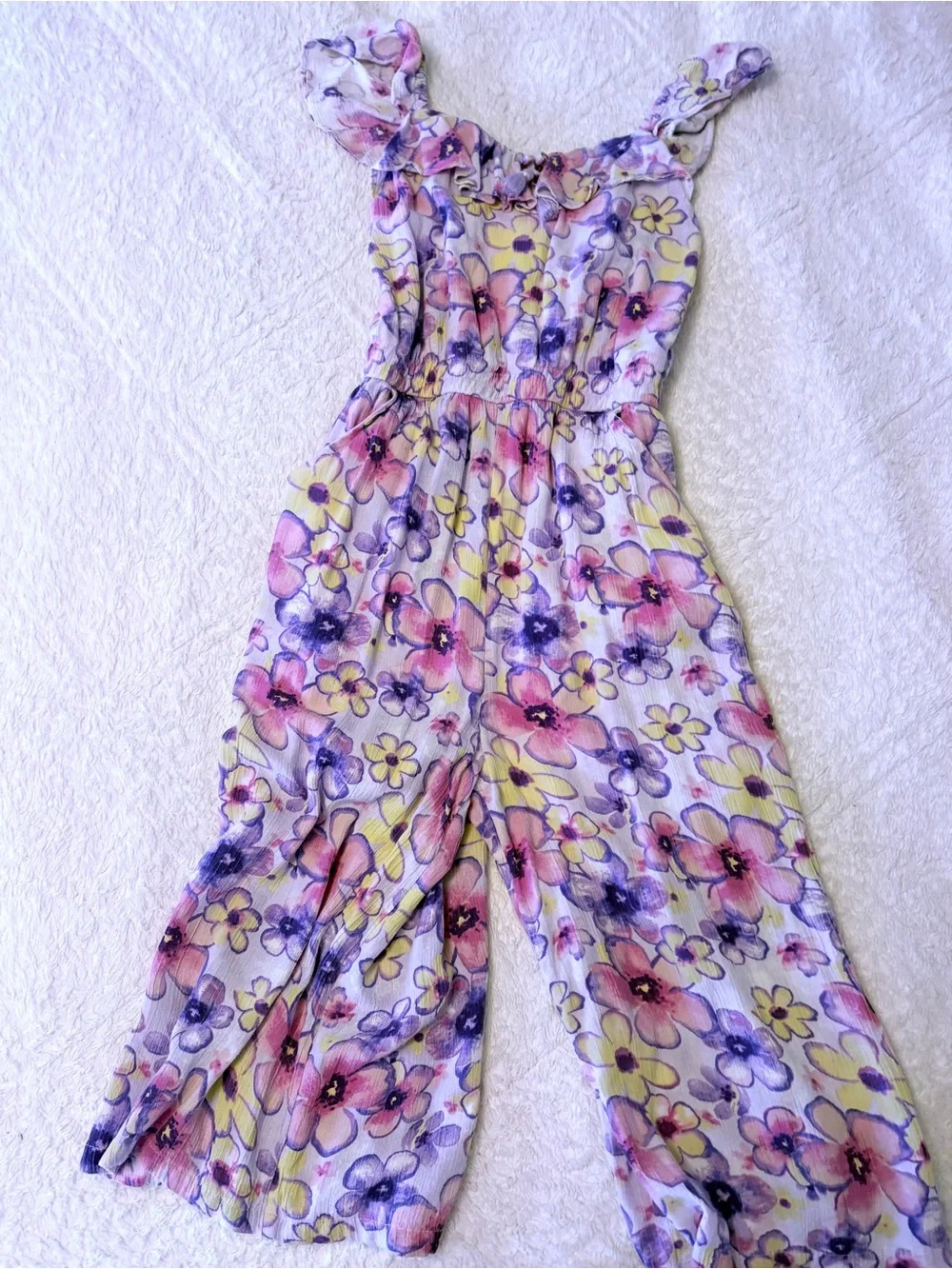 Size 10 Girls Justice Lavender Floral-Trim Jumpsuit